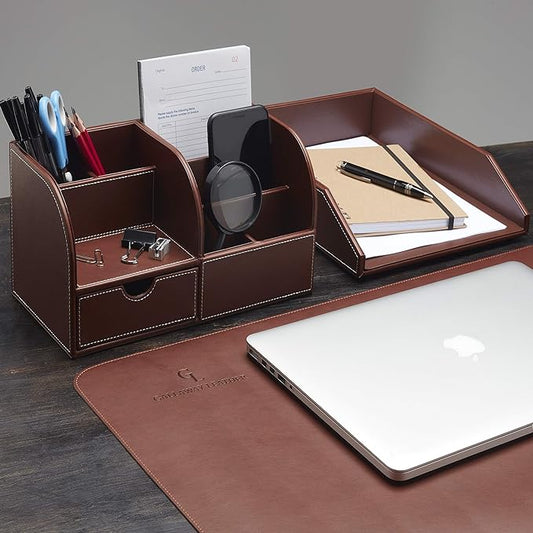 Master Your Workspace Organization with the Gallaway Leather Desk Organizer Caddy