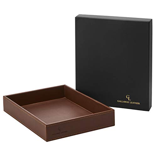Gallaway Leather Valet Tray For Men - Nightstand Organizer EDC Tray For Wallet and Keys - Bedside Dresser Stand Catch All Dump Key Tray Bedside Table Organizer Key Bowl for Entryway Table, Dark Brown