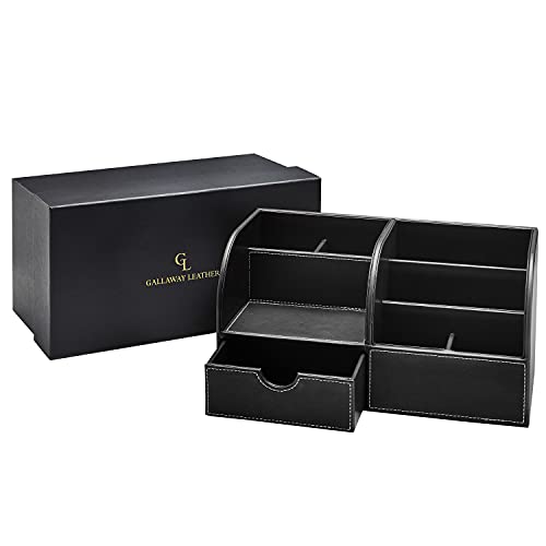 Gallaway Leather Desk Organizer - Office Stationery Storage Box Organizer, Holds Desk Supplies Like Business Card, Pen, Pencil Mobile Phone, Office Accessories