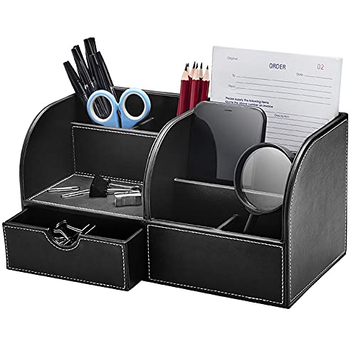 Gallaway Leather Desk Organizer - Office Stationery Storage Box Organizer, Holds Desk Supplies Like Business Card, Pen, Pencil Mobile Phone, Office Accessories