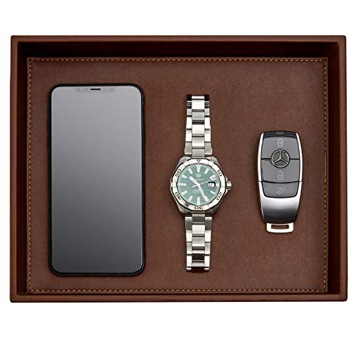 Gallaway Leather Valet Tray For Men - Nightstand Organizer EDC Tray For Wallet and Keys - Bedside Dresser Stand Catch All Dump Key Tray Bedside Table Organizer Key Bowl for Entryway Table, Dark Brown