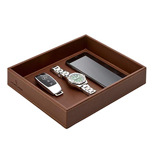 Gallaway Leather Valet Tray For Men - Nightstand Organizer EDC Tray For Wallet and Keys - Bedside Dresser Stand Catch All Dump Key Tray Bedside Table Organizer Key Bowl for Entryway Table, Dark Brown