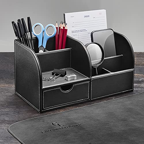 Gallaway Leather Desk Organizer - Office Stationery Storage Box Organizer, Holds Desk Supplies Like Business Card, Pen, Pencil Mobile Phone, Office Accessories