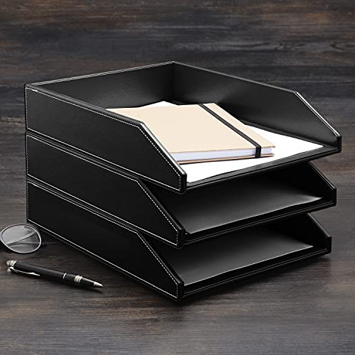 Gallaway Leather Letter Tray Desk Organizer - Premium Pu Leather Tray Perfect for Office Organization, Document Holder Fits A4 Paper, Stackable Drawers for Extra Desk Storage