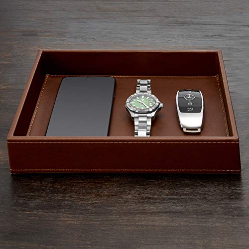 Gallaway Leather Valet Tray For Men - Nightstand Organizer EDC Tray For Wallet and Keys - Bedside Dresser Stand Catch All Dump Key Tray Bedside Table Organizer Key Bowl for Entryway Table, Dark Brown