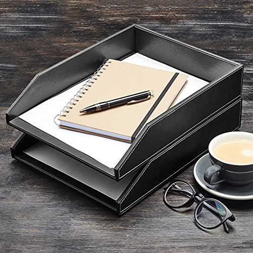 Gallaway Leather Letter Tray Desk Organizer - Premium Pu Leather Tray Perfect for Office Organization, Document Holder Fits A4 Paper, Stackable Drawers for Extra Desk Storage