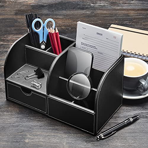 Gallaway Leather Desk Organizer - Office Stationery Storage Box Organizer, Holds Desk Supplies Like Business Card, Pen, Pencil Mobile Phone, Office Accessories
