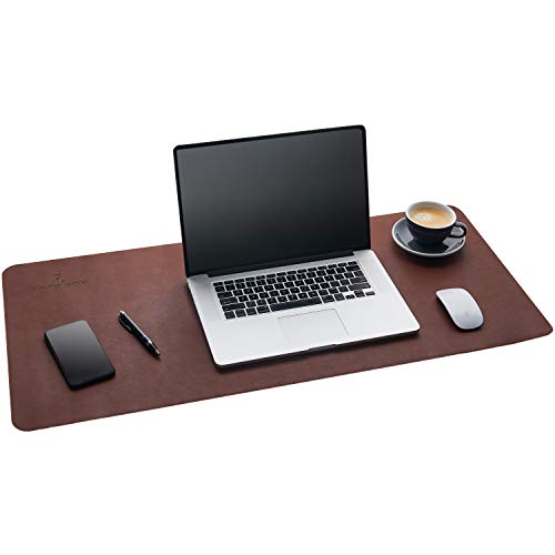 Wolaile PU Leather Desk Pad Blotter,Navy Waterproof Office Desktop Mat for  Men,36x17in Non-Slip Large Mouse Pad/Writing Protector/Desk Accessories